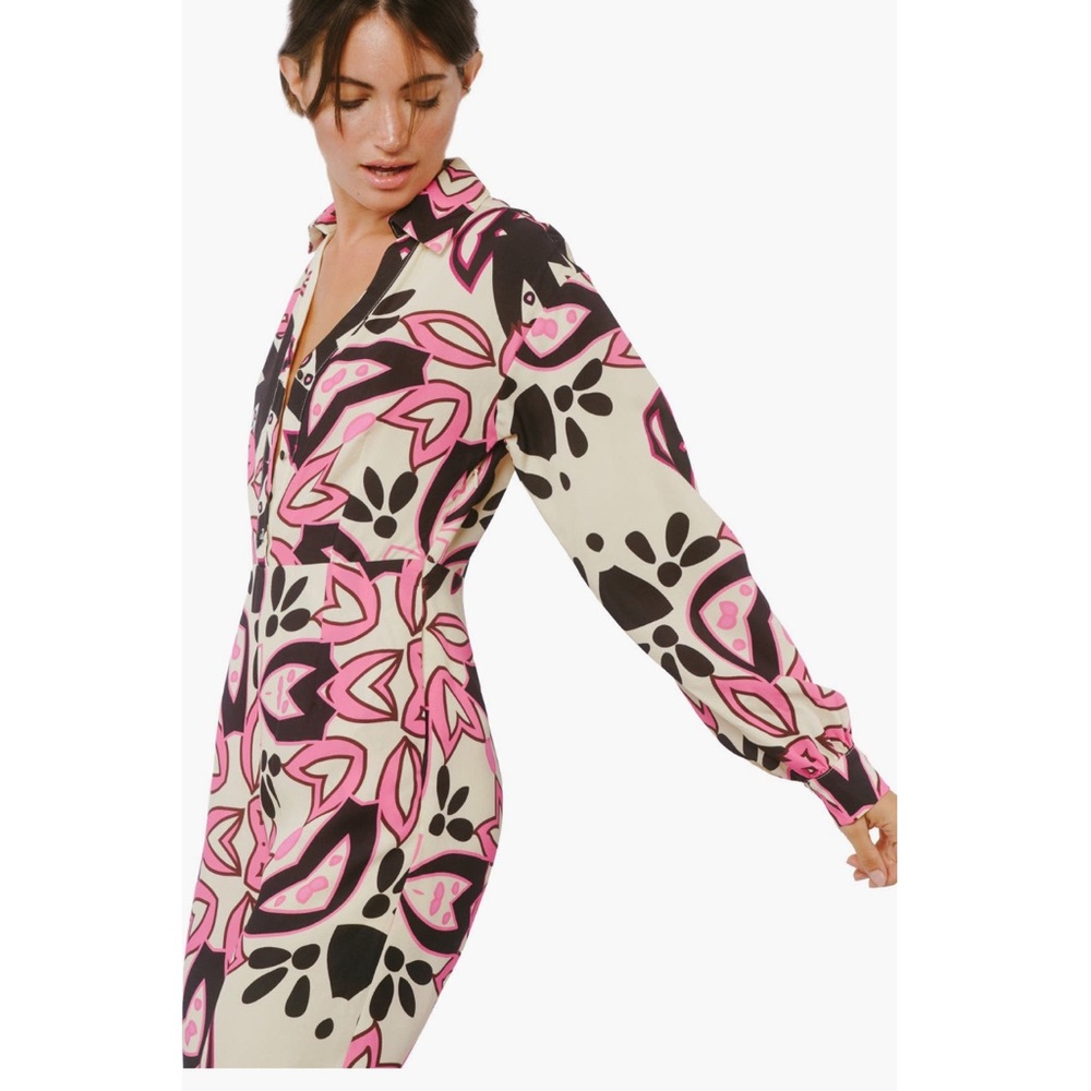CIEBON Harper abstracVibrant Pink and Black Floral Jumpsuit with Plunging V-Neck